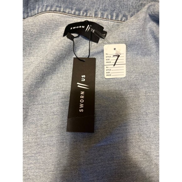 Sworn To Us Light Blue Denim Jacket L Button-Up Front & Adj Drawstring Waist - Picture 4 of 10